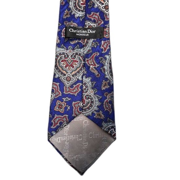 VTG Christian Dior Monsieur Royal Blue Red Paisley Silk Tie USA Made Italy Woven - Picture 1 of 4